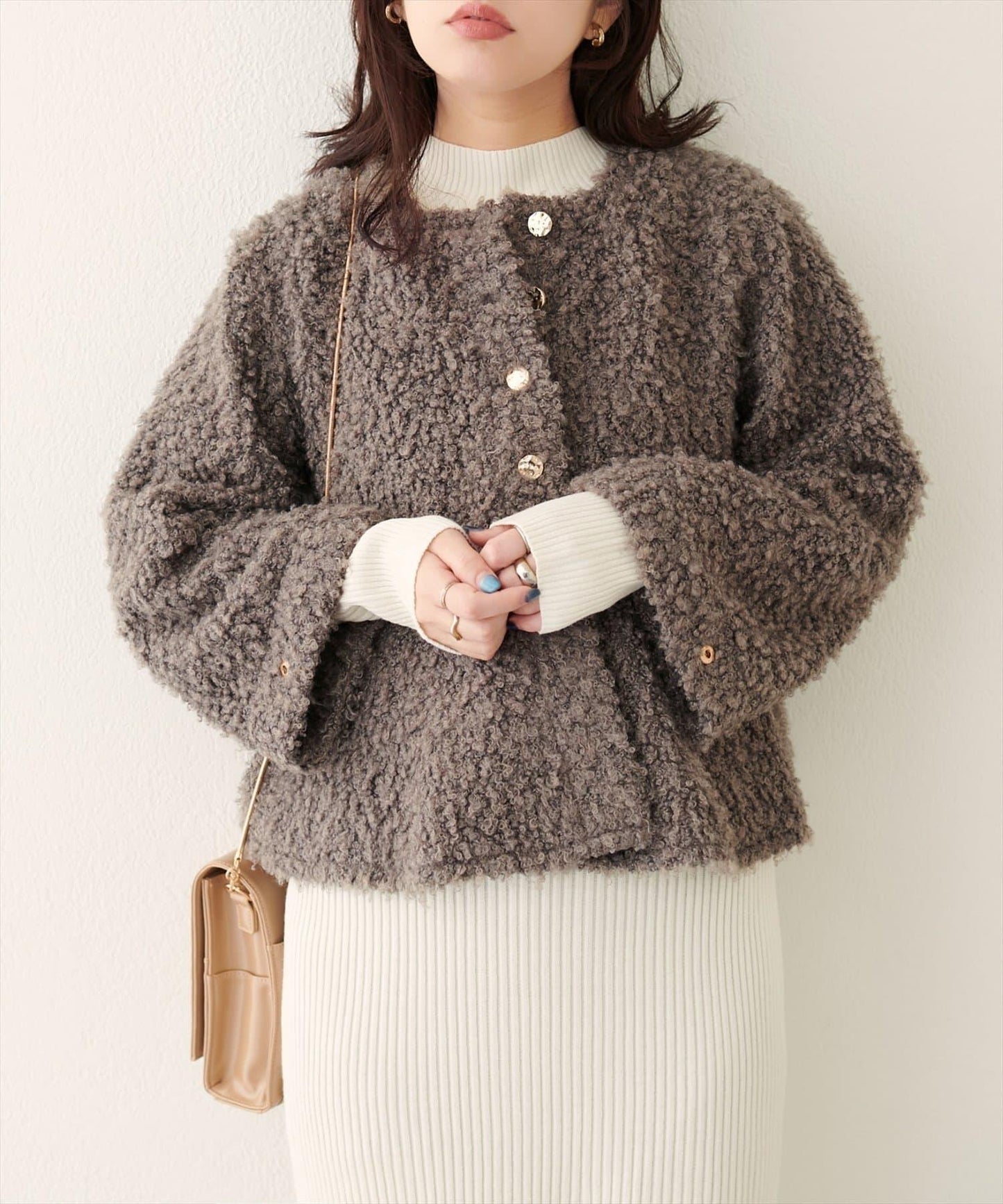 荷葉邊羊羔絨開衫