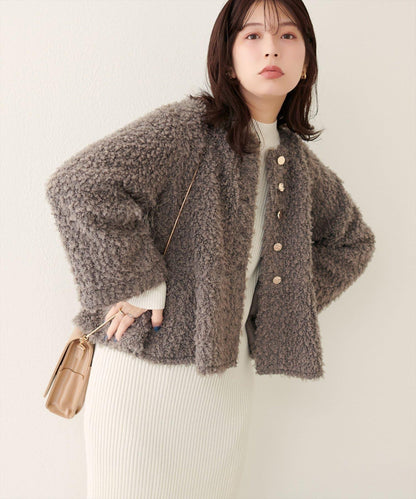 荷葉邊羊羔絨開衫