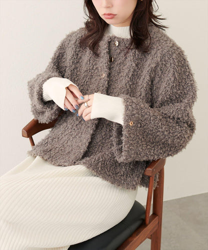 荷葉邊羊羔絨開衫