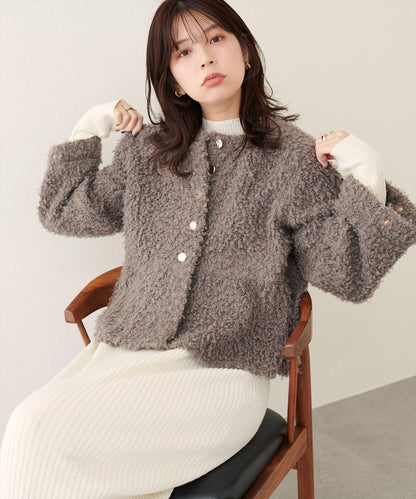 荷葉邊羊羔絨開衫