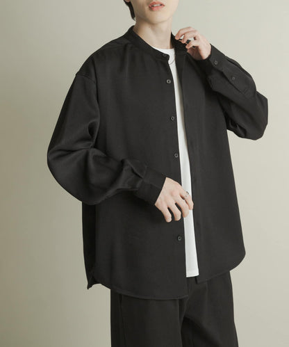 羊毛感立領寬鬆襯衫