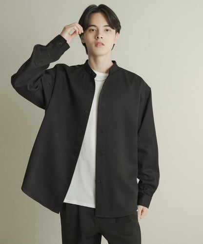 羊毛感立領寬鬆襯衫