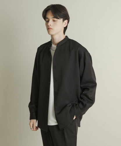 羊毛感立領寬鬆襯衫