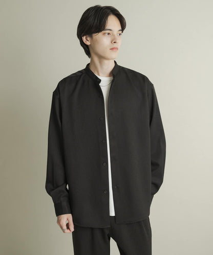 羊毛感立領寬鬆襯衫