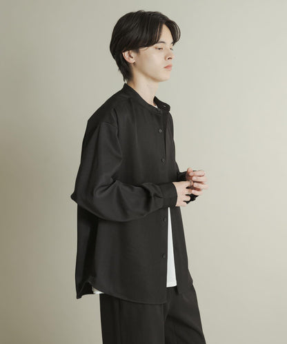 羊毛感立領寬鬆襯衫