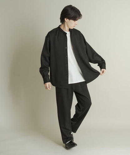 羊毛感立領寬鬆襯衫