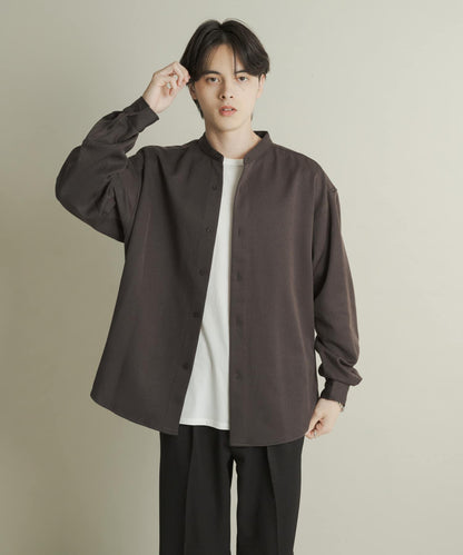 羊毛感立領寬鬆襯衫