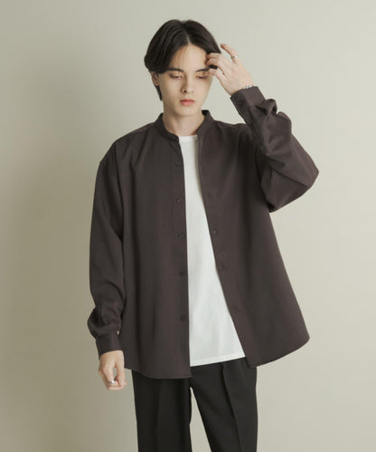 羊毛感立領寬鬆襯衫