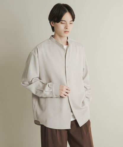 羊毛感立領寬鬆襯衫