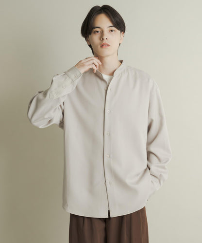 羊毛感立領寬鬆襯衫