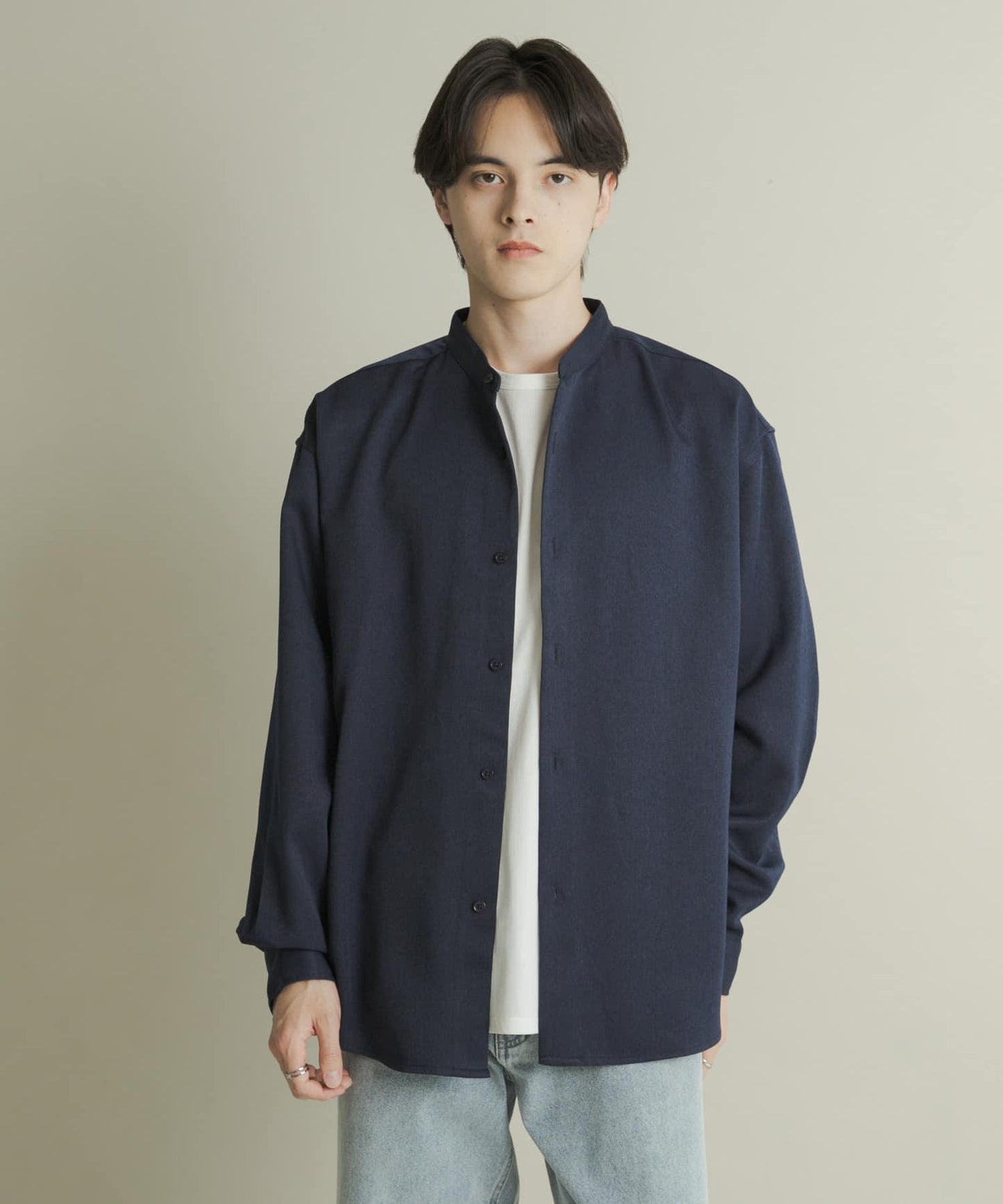 羊毛感立領寬鬆襯衫