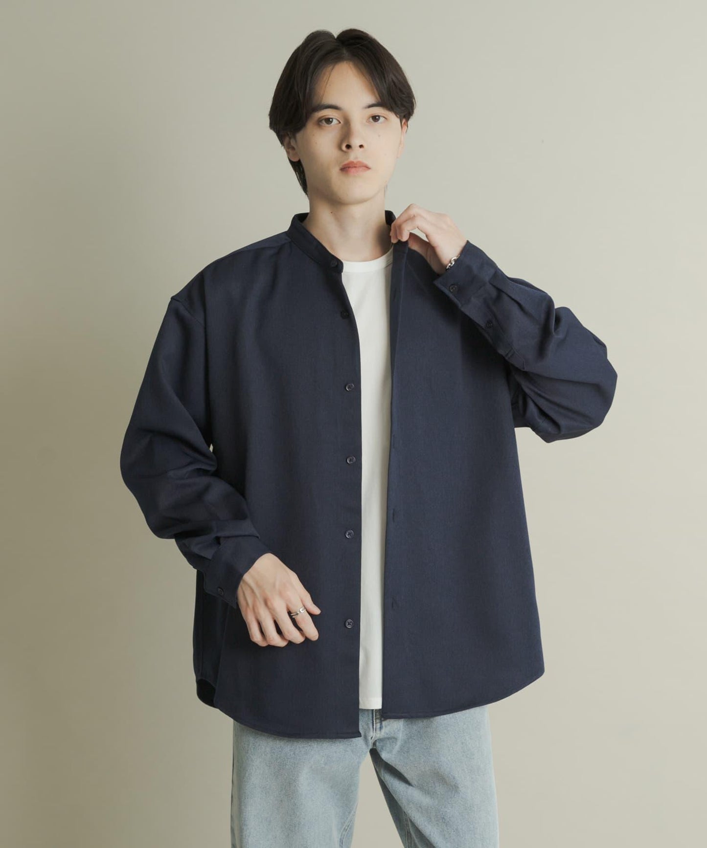 羊毛感立領寬鬆襯衫