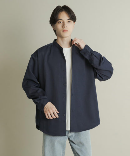 羊毛感立領寬鬆襯衫