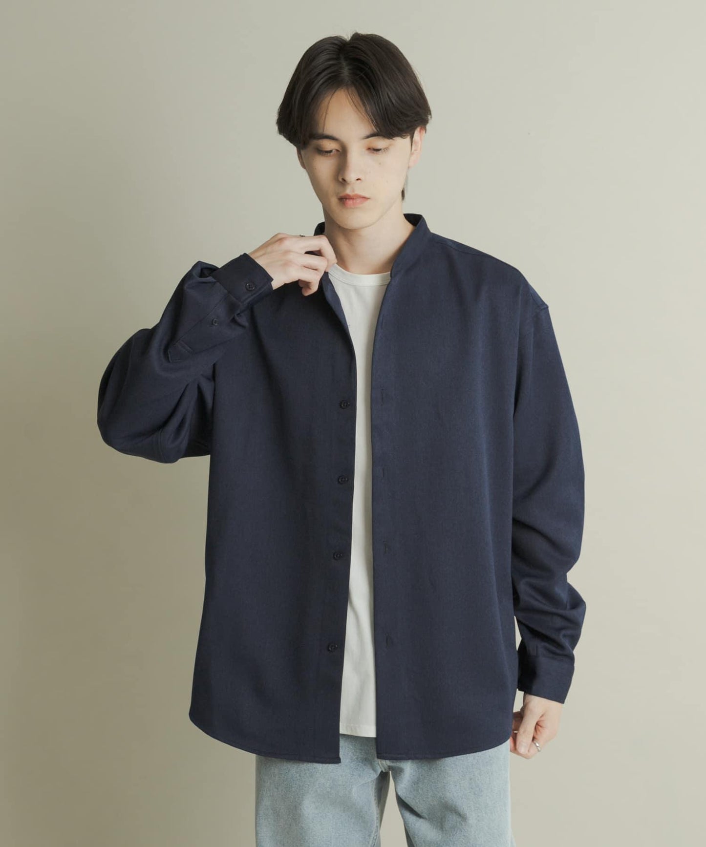 羊毛感立領寬鬆襯衫