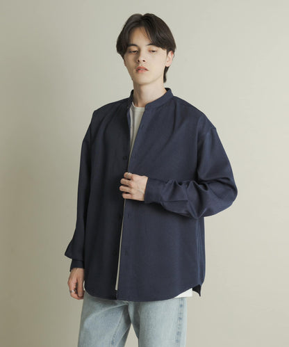 羊毛感立領寬鬆襯衫