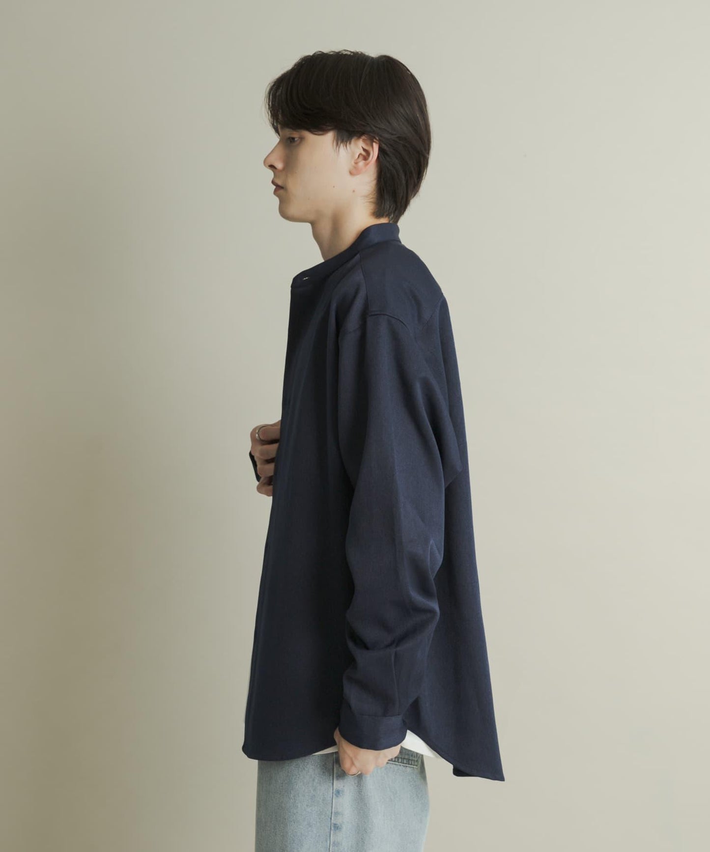 羊毛感立領寬鬆襯衫