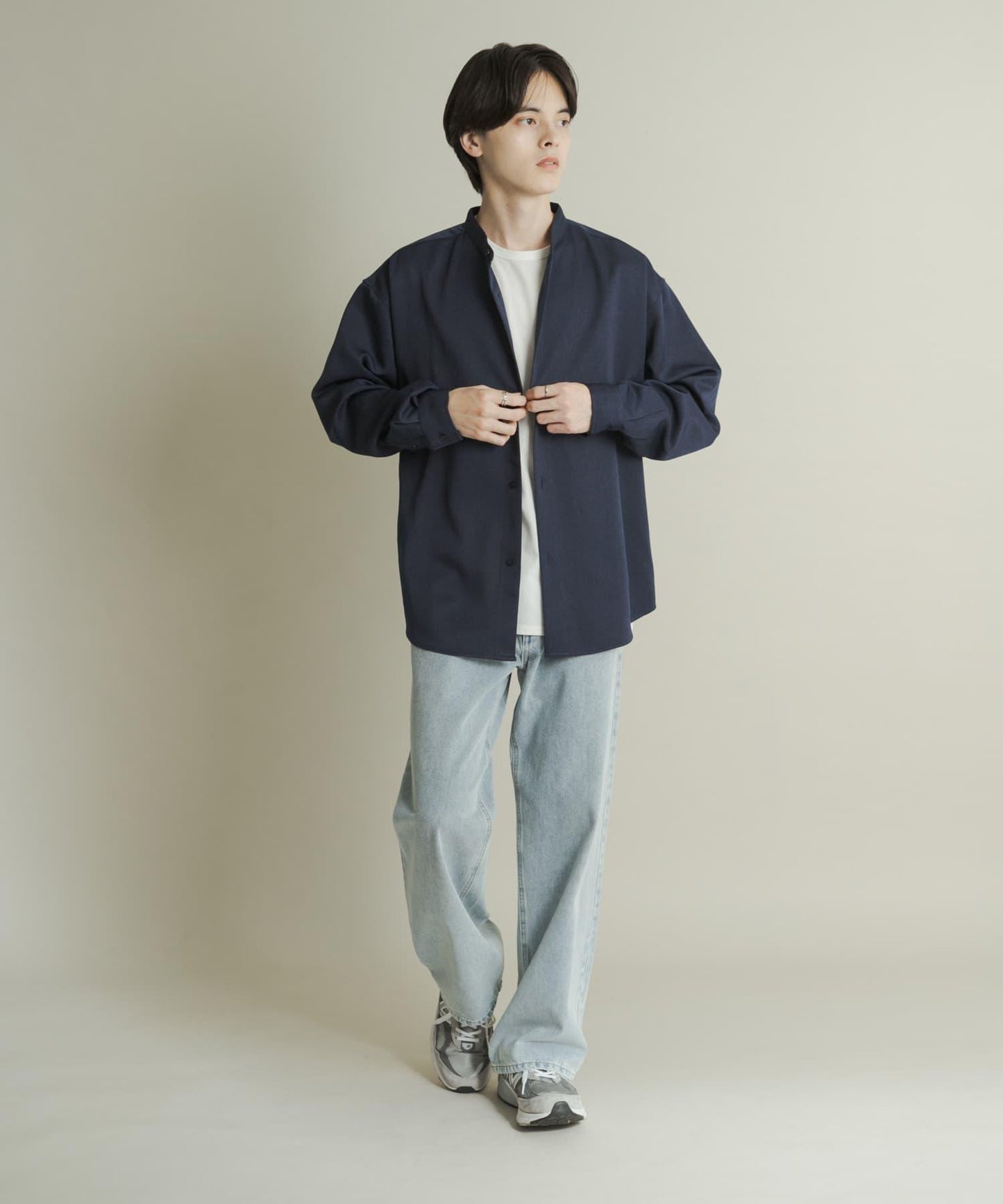 羊毛感立領寬鬆襯衫