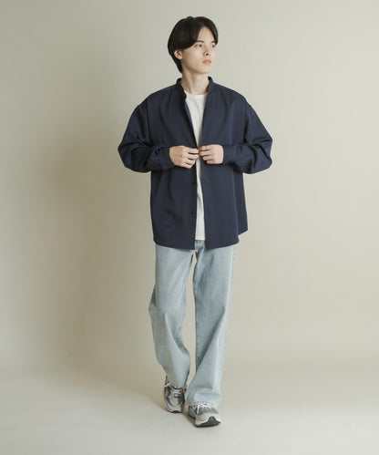 羊毛感立領寬鬆襯衫