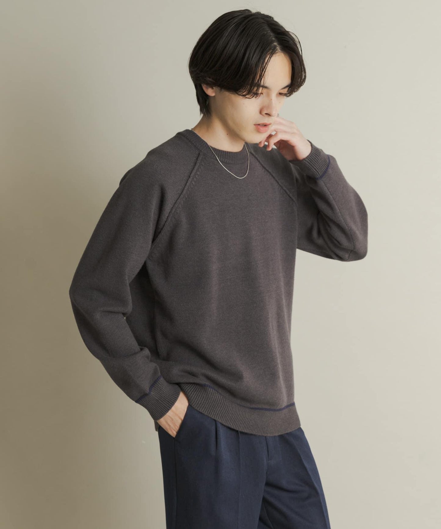 部分色 可水洗/防起球 彈力拼色針織衫