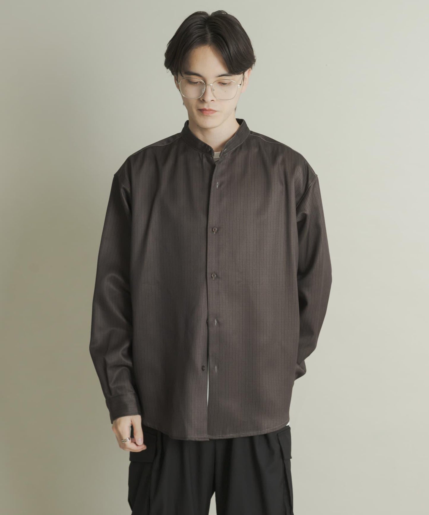 羊毛感立領寬鬆襯衫