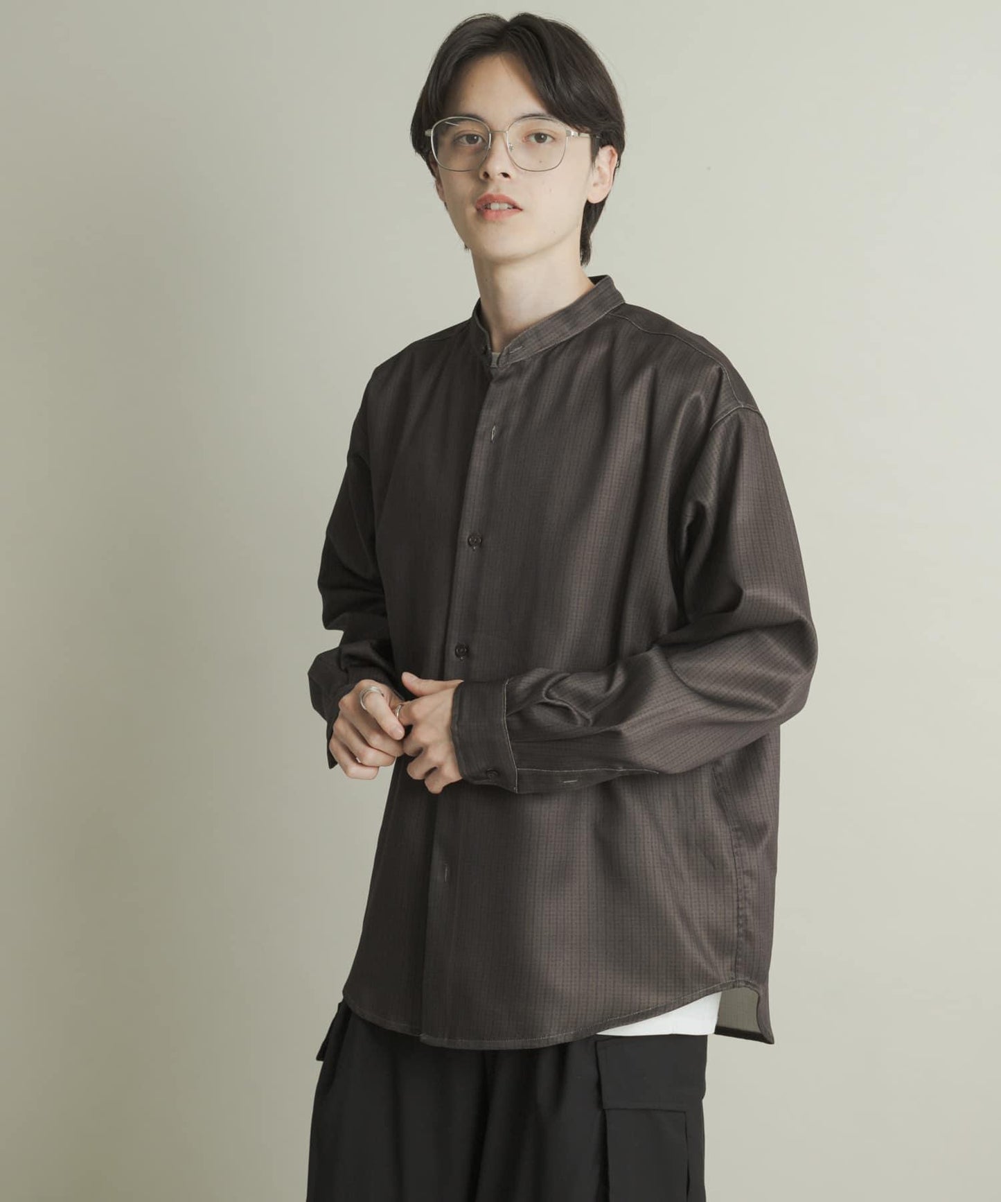 羊毛感立領寬鬆襯衫