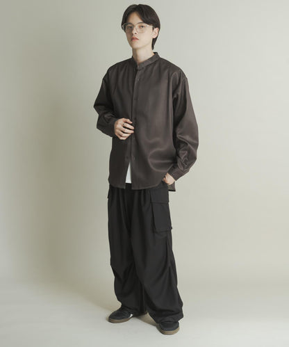 羊毛感立領寬鬆襯衫