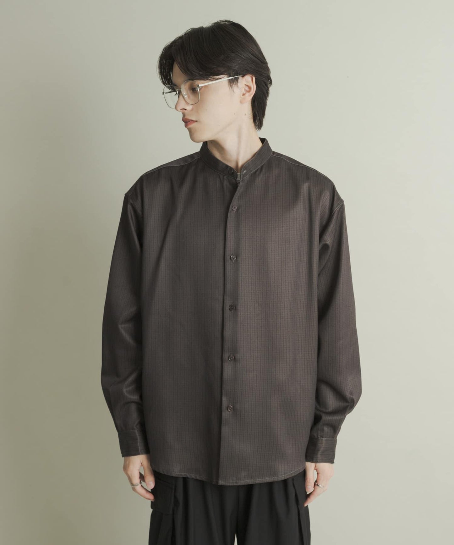 羊毛感立領寬鬆襯衫