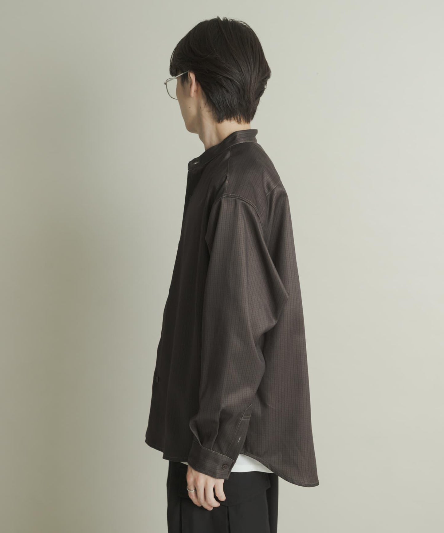 羊毛感立領寬鬆襯衫