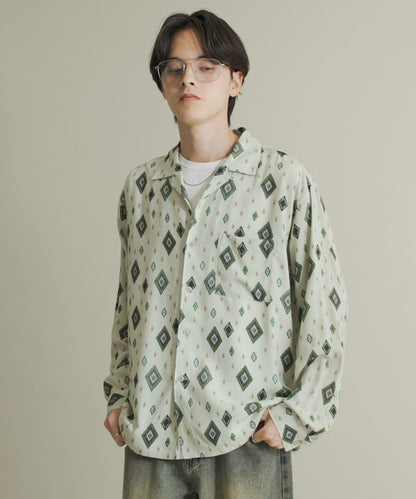 拼色開領長袖襯衫