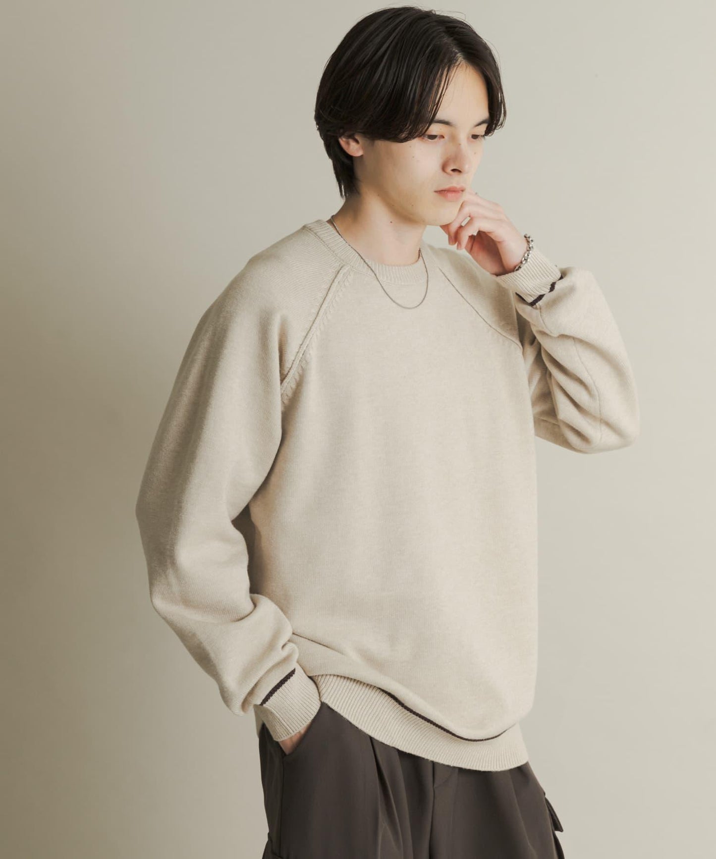 部分色 可水洗/防起球 彈力拼色針織衫