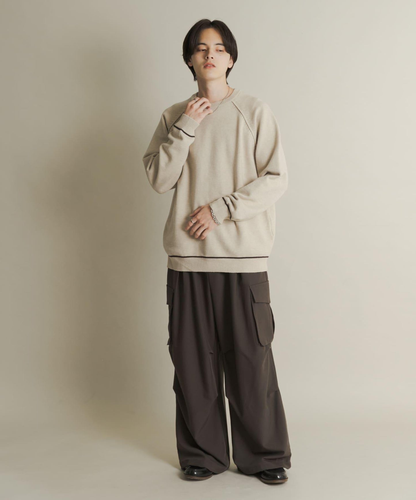 部分色 可水洗/防起球 彈力拼色針織衫