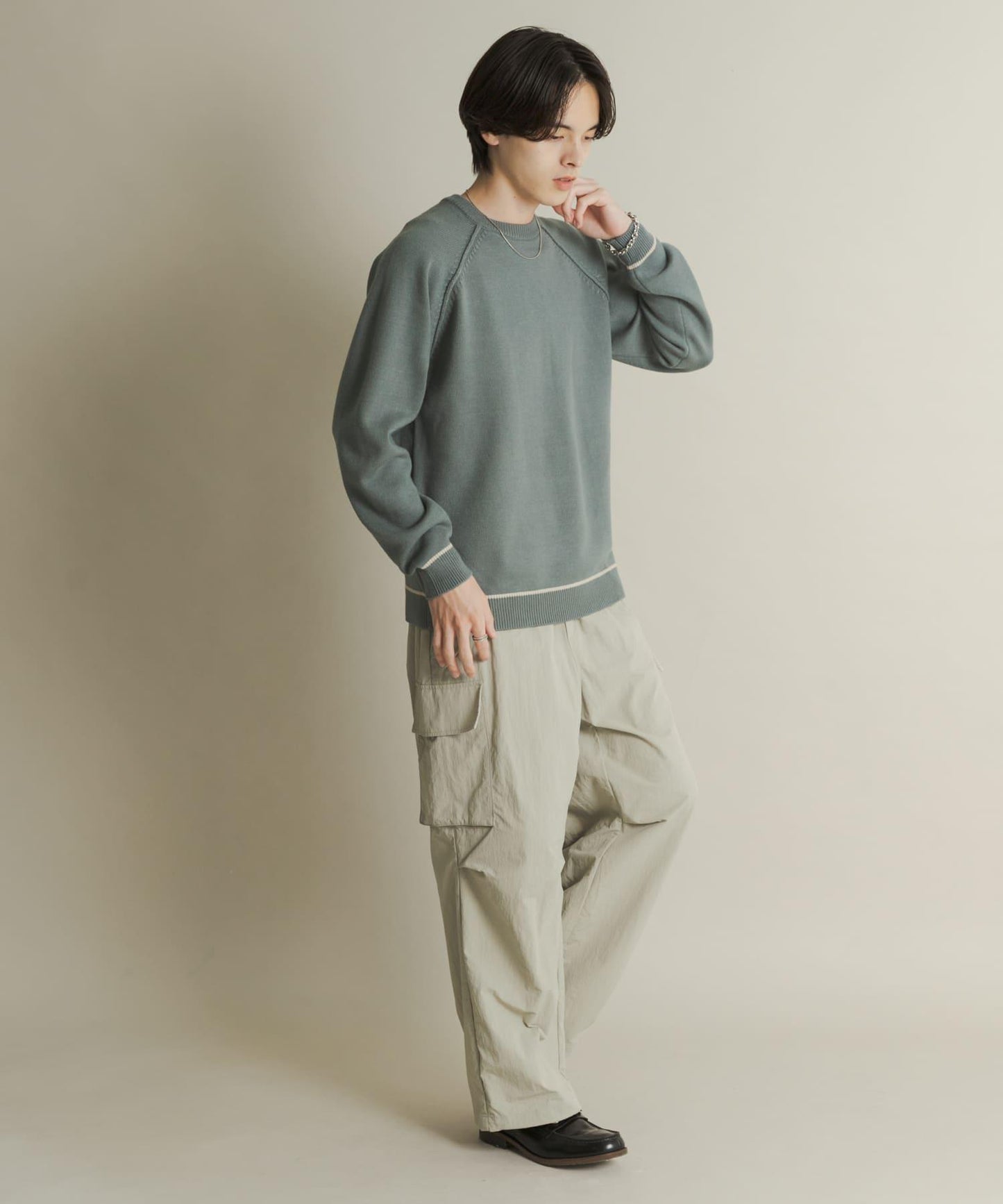 部分色 可水洗/防起球 彈力拼色針織衫