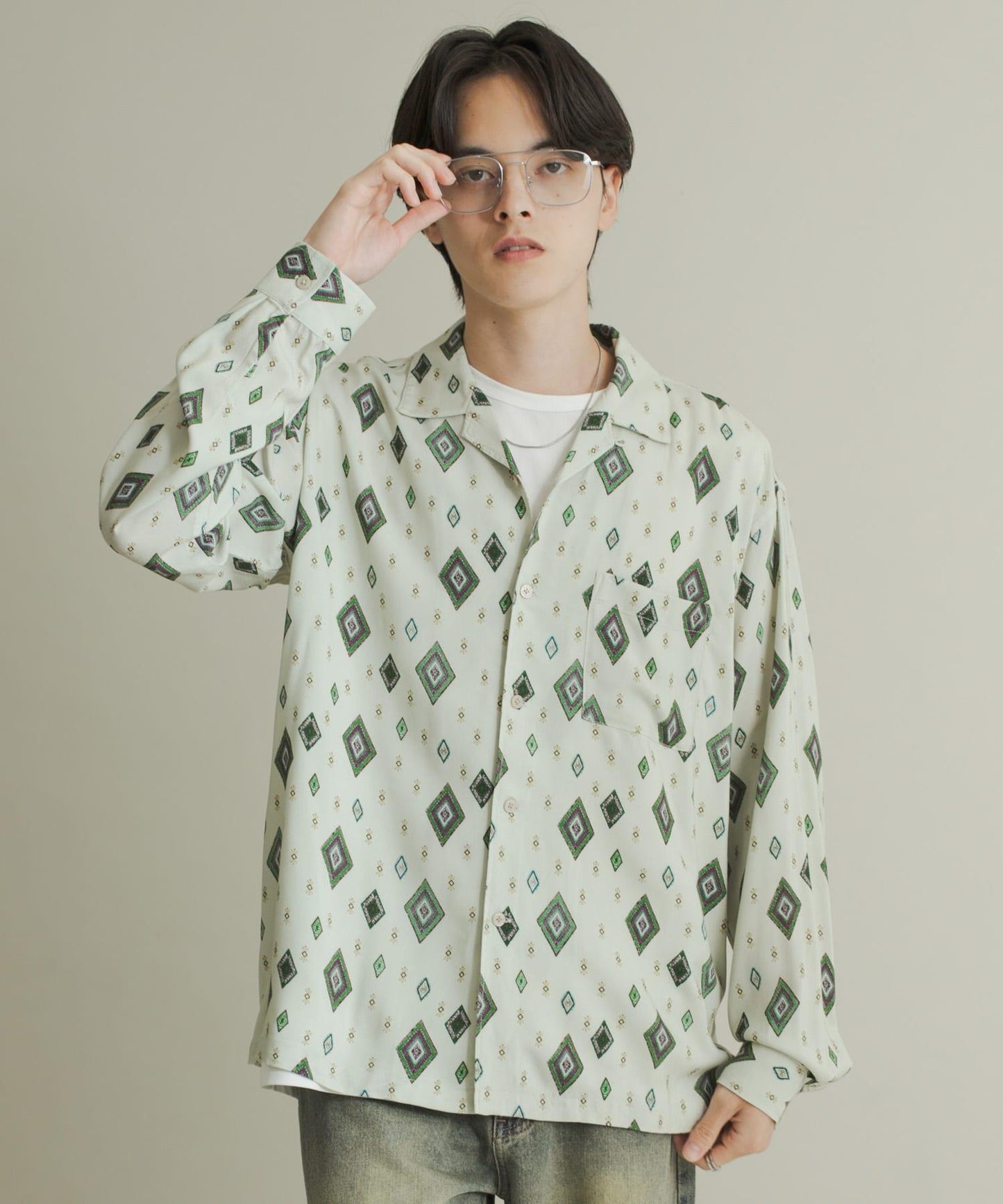 拼色開領長袖襯衫