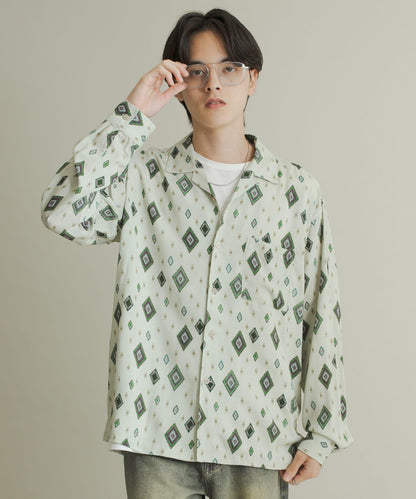 拼色開領長袖襯衫