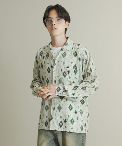 拼色開領長袖襯衫