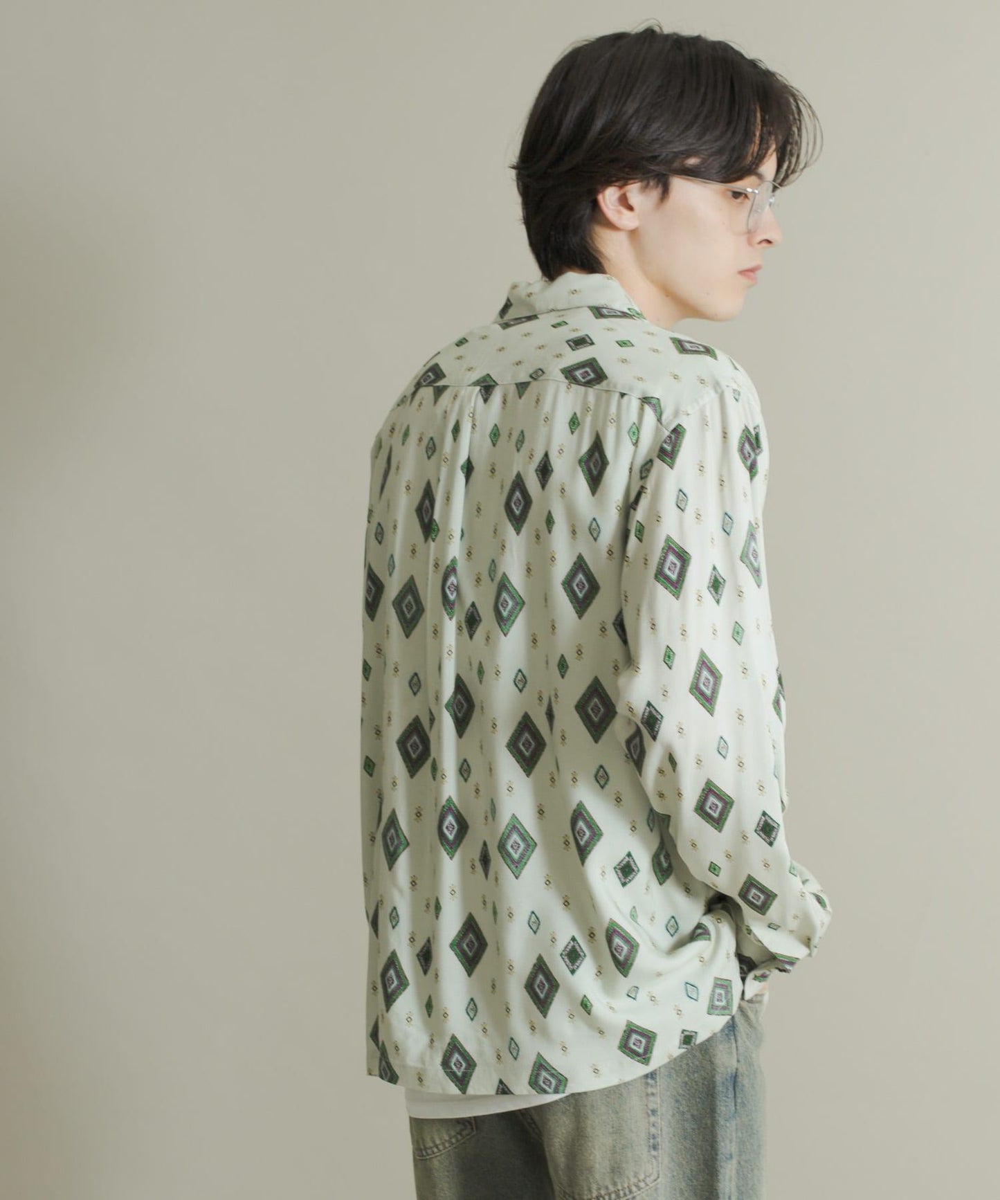 拼色開領長袖襯衫