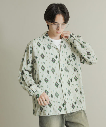 拼色開領長袖襯衫