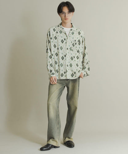 拼色開領長袖襯衫