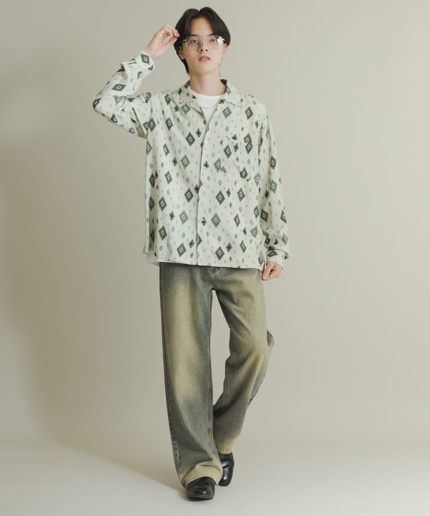 拼色開領長袖襯衫