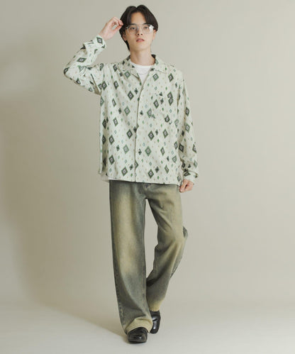 拼色開領長袖襯衫