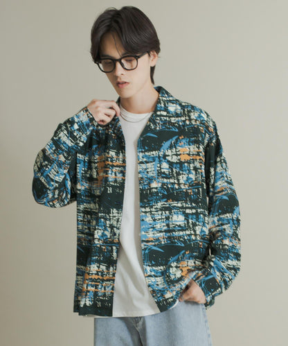 拼色開領長袖襯衫