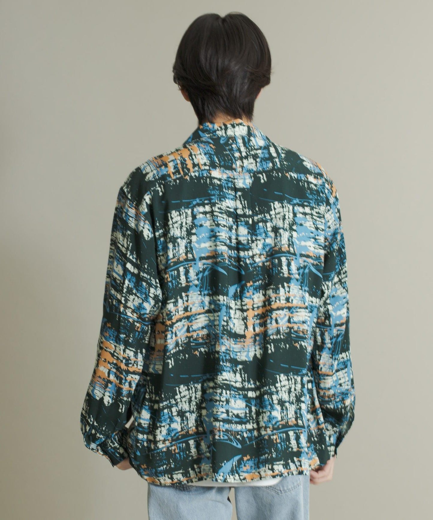 拼色開領長袖襯衫