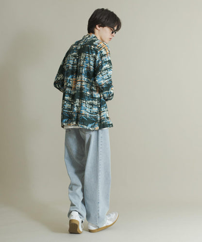 拼色開領長袖襯衫