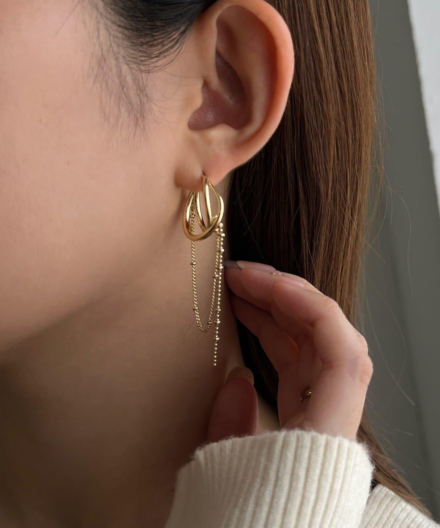 2連圈形鏈條耳環