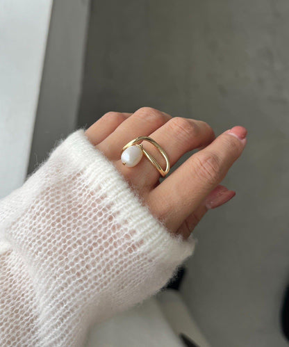 GOLDY水滴珍珠線條戒指