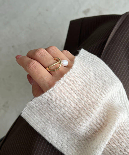 GOLDY水滴珍珠線條戒指