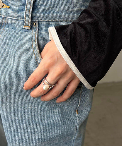 GOLDY水滴珍珠線條戒指