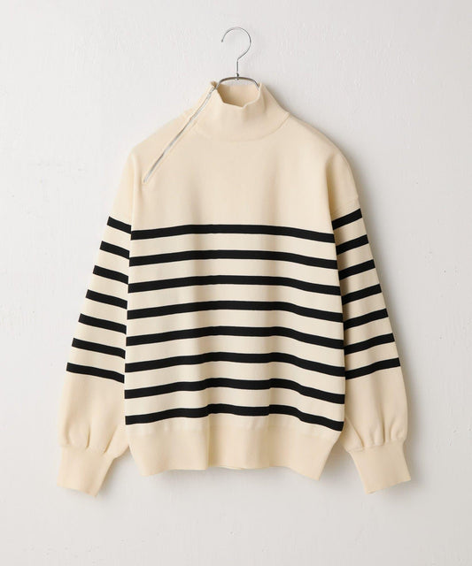 【AW】滌綸紗側頸拉鍊條紋針織衫