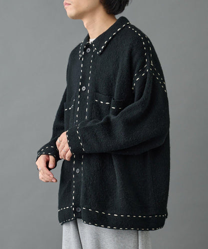 【AW】仿馬海毛手工縫線翻領開衫