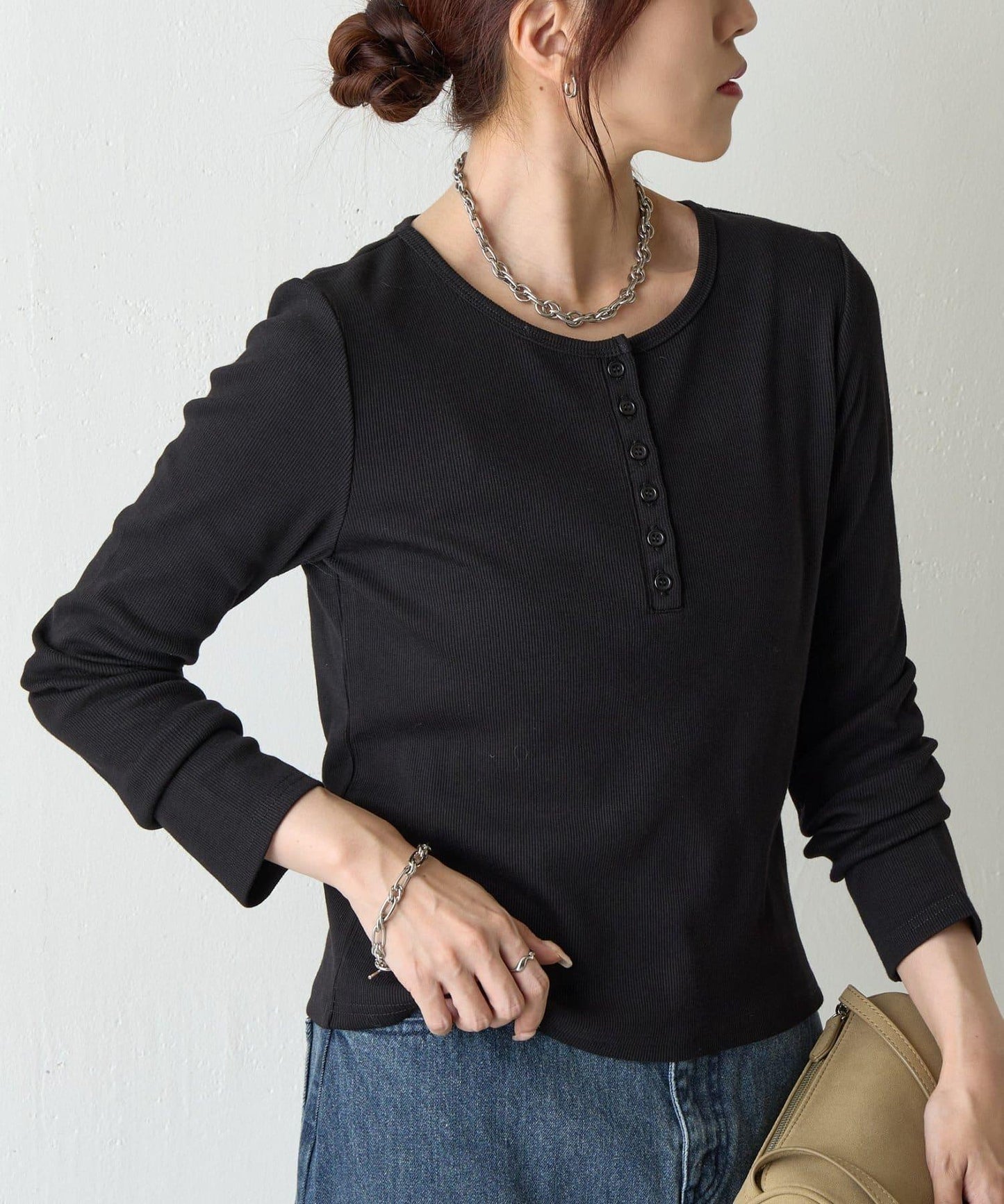 【AW/】亨利領羅紋長袖T恤